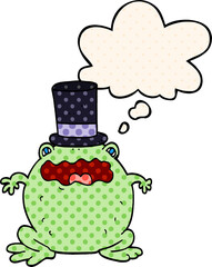 cartoon toad wearing top hat and thought bubble in comic book style