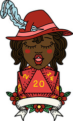 human bard character with natural 20 dice roll illustration