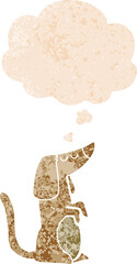 cartoon dog and thought bubble in retro textured style