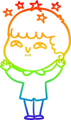 rainbow gradient line drawing cartoon amazed boy
