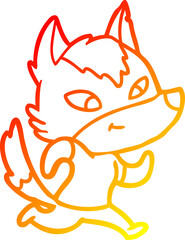 warm gradient line drawing friendly cartoon wolf