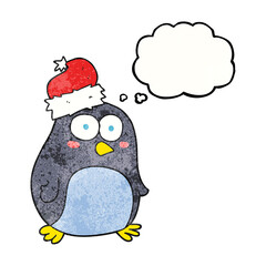 thought bubble textured cartoon penguin