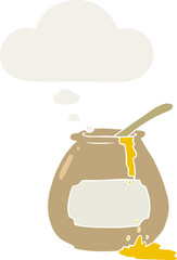 cartoon honey pot and thought bubble in retro style