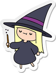 sticker cartoon of a cute kawaii witch girl
