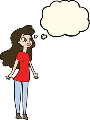 cartoon pretty girl with thought bubble