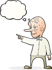 cartoon old man pointing with thought bubble