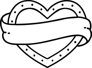 black line tattoo of a heart and banner