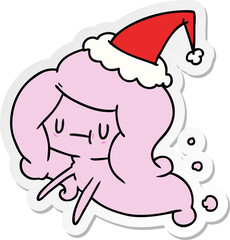 christmas sticker cartoon of kawaii ghost