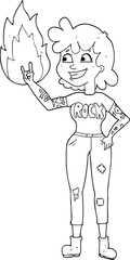 black and white cartoon rock girl