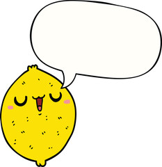 cartoon happy lemon and speech bubble