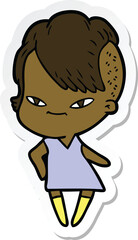 sticker of a cute cartoon girl with hipster haircut