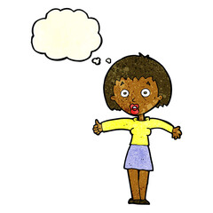 cartoon amazed woman with thought bubble