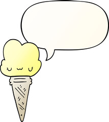 cartoon ice cream and face and speech bubble in smooth gradient style