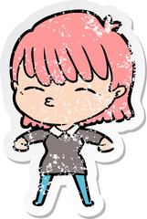 distressed sticker of a cartoon woman