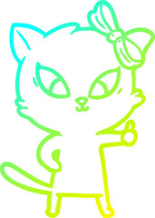cold gradient line drawing cartoon cat