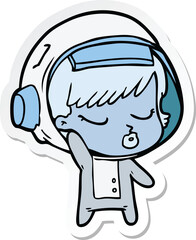 sticker of a cartoon pretty astronaut girl