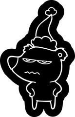 Fototapeta premium angry bear polar cartoon icon of a wearing santa hat