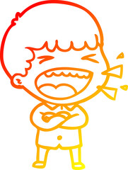warm gradient line drawing cartoon laughing man