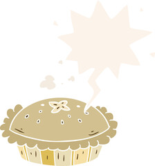 hot cartoon pie fresh out of the oven and speech bubble in retro style