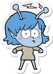 sticker of a cartoon alien girl