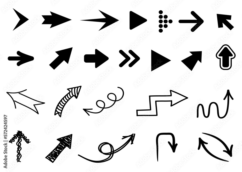 Poster set arrow icon. collection different arrows recycle, painted sign. black set arrows icons isolated –