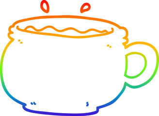 rainbow gradient line drawing cartoon hot cup of coffee