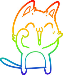 rainbow gradient line drawing happy cartoon cat meowing