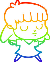 rainbow gradient line drawing cartoon indifferent woman
