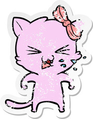 distressed sticker of a cartoon cat