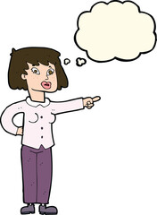 cartoon woman pointing with thought bubble