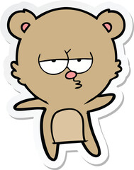 sticker of a bored bear cartoon