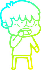 cold gradient line drawing worried cartoon boy