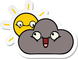 sticker of a cute cartoon storm cloud and sun