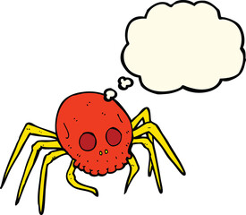cartoon spooky halloween skull spider with thought bubble