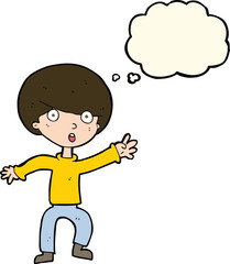 cartoon panicking boy with thought bubble