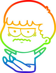 rainbow gradient line drawing cartoon annoyed man