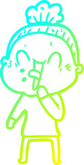 cold gradient line drawing cartoon happy old woman