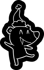 laughing bear cartoon icon of a wearing santa hat