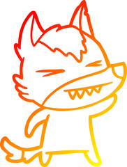 warm gradient line drawing angry wolf cartoon