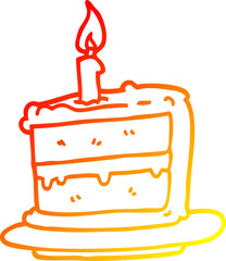 warm gradient line drawing cartoon birthday cake