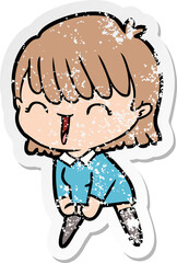 distressed sticker of a cartoon woman