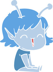 flat color style cartoon alien girl laughing