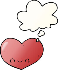 cartoon love heart character and thought bubble in smooth gradient style