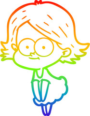 rainbow gradient line drawing happy cartoon girl