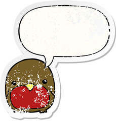 cute cartoon penguin and speech bubble distressed sticker