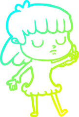 cold gradient line drawing cartoon indifferent woman