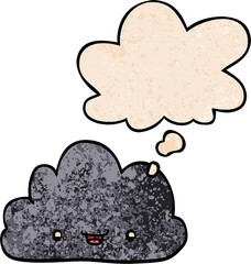 cartoon tiny happy cloud and thought bubble in grunge texture pattern style
