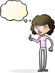 cartoon woman giving thumbs up symbol with thought bubble