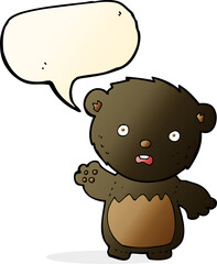 cartoon worried black bear with speech bubble