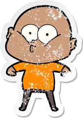 distressed sticker of a cartoon bald man staring